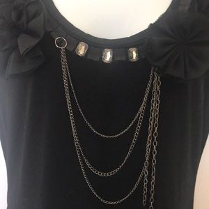 Black T shirt chain detail rhinestones bows Small